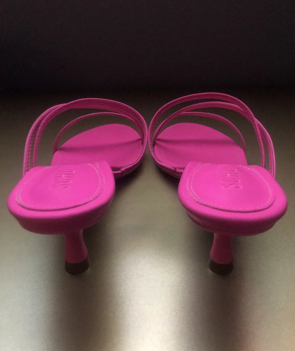 NIB SCHUTZ Evenise Napa Leather Kitten Heel Strappy Sandals In Neon Pink 7.5 (7?