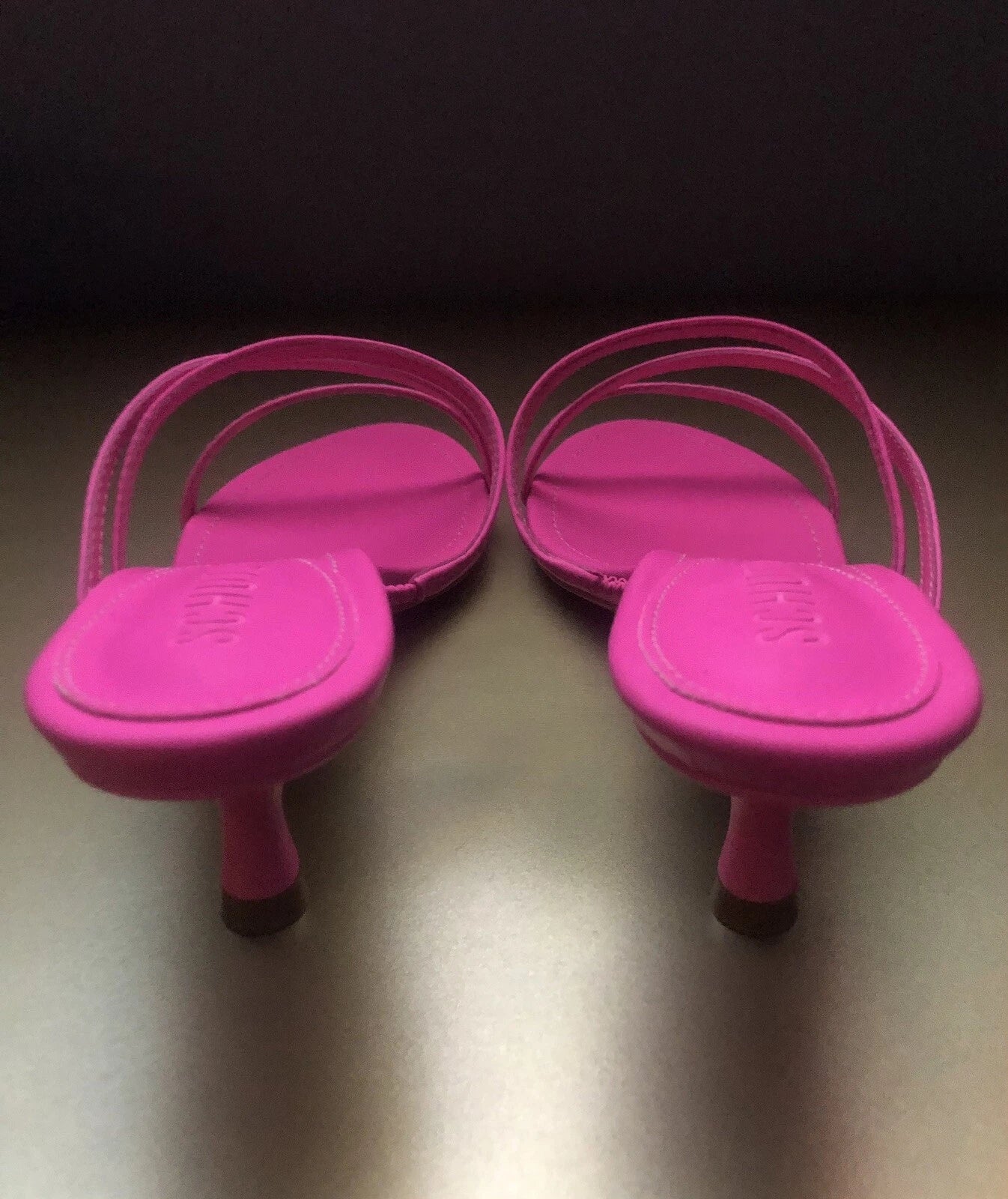 NIB SCHUTZ Evenise Napa Leather Kitten Heel Strappy Sandals In Neon Pink 7.5 (7?