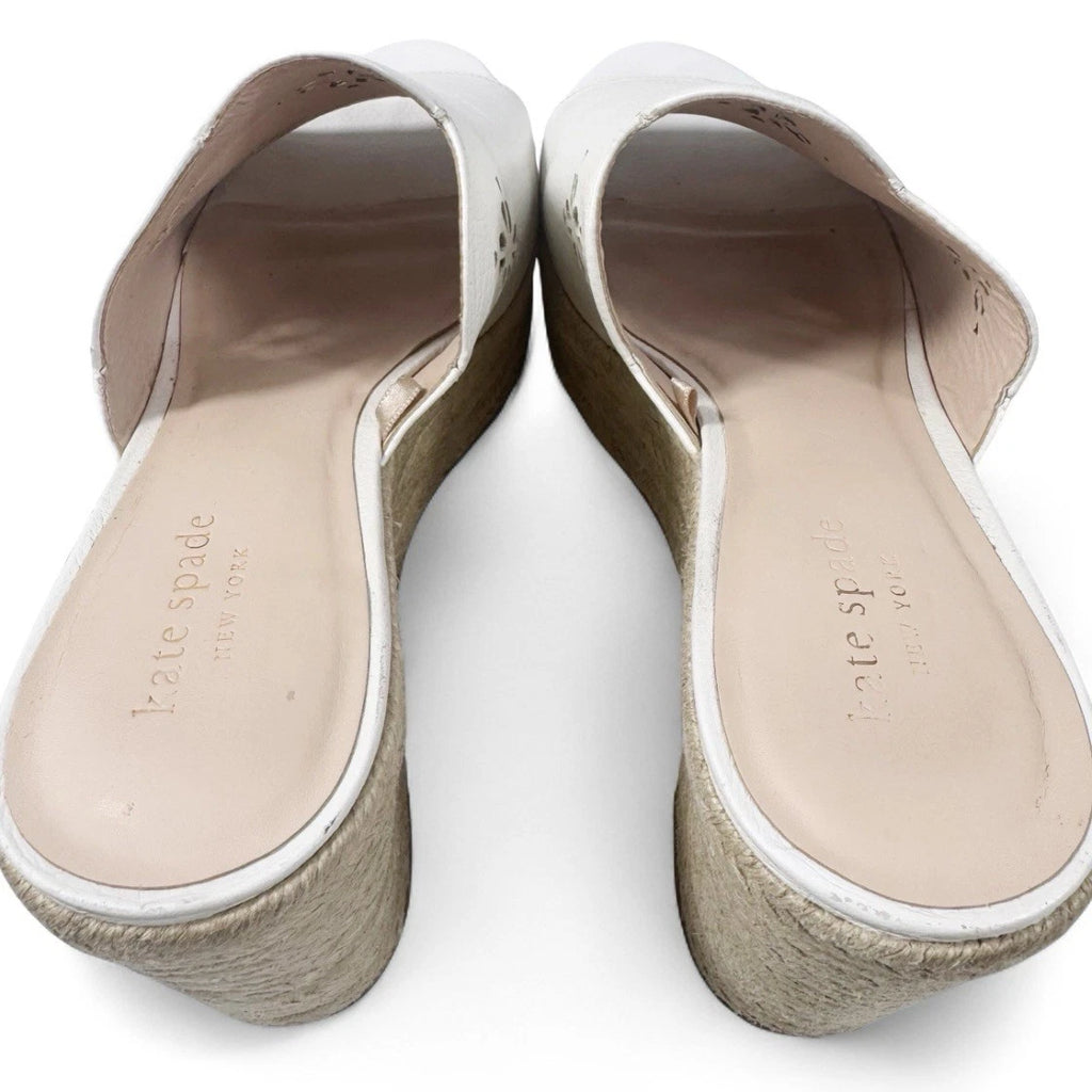 Kate Spade White Leather Espadrille Wedge Sandals 8.5 Floral Cut Out Designer