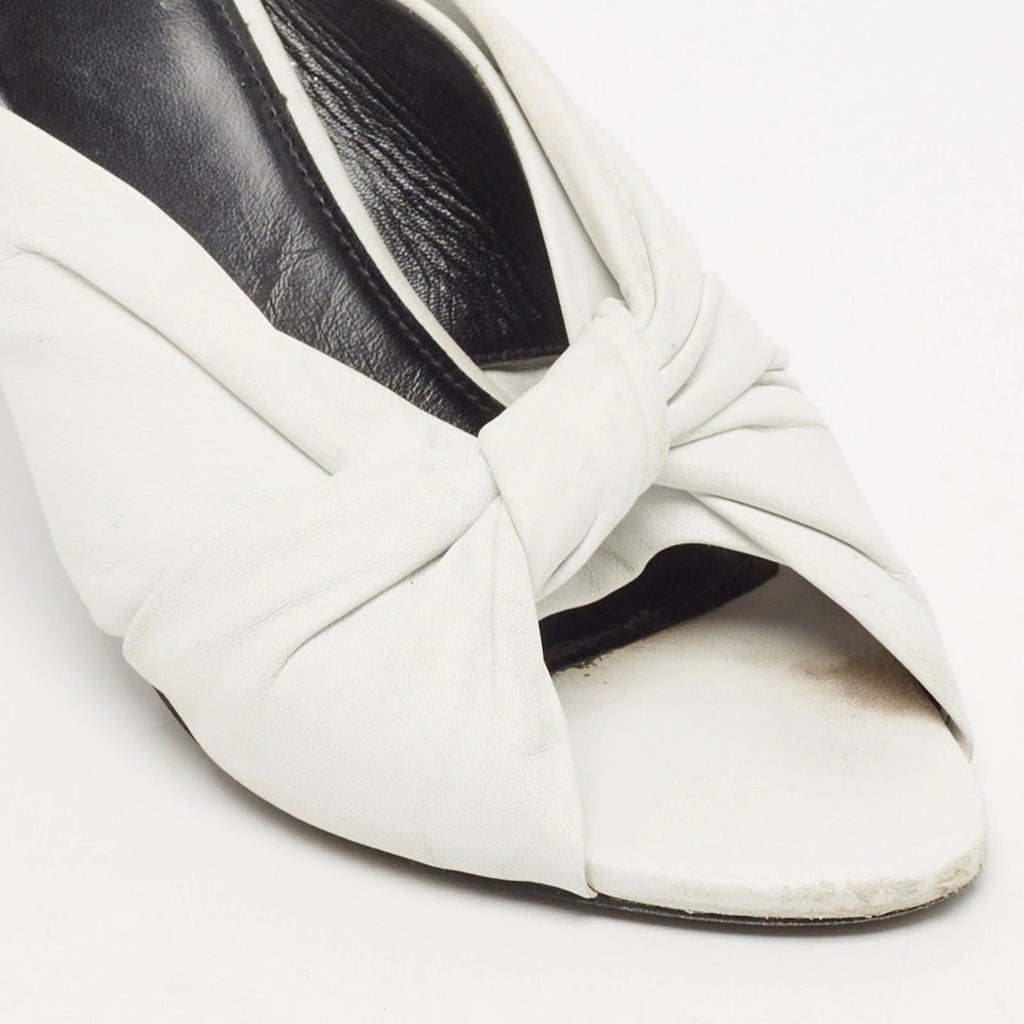 Balenciaga White Leather Knot Open Toe Slide Sandals Size 40.5