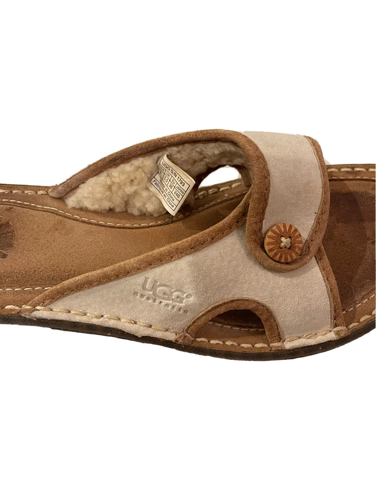 Uggs Australia Kalama Brown Cream Sheepskin Slides Womens 7 Shoes Sandals