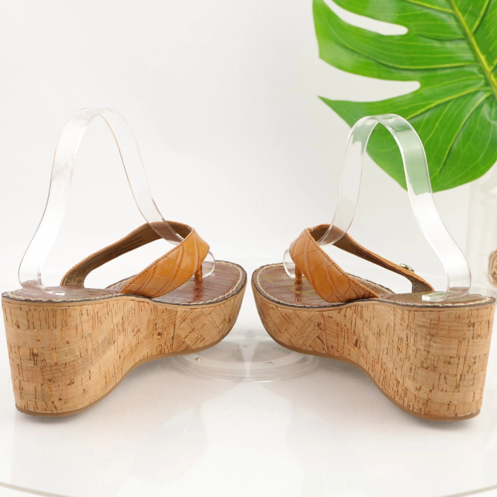 Sam Edelman Women's Romy Sandal Size 9.5 Wedge Platform Tan Croc Thong Slide