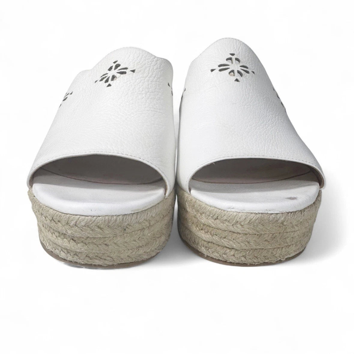 Kate Spade White Leather Espadrille Wedge Sandals 8.5 Floral Cut Out Designer