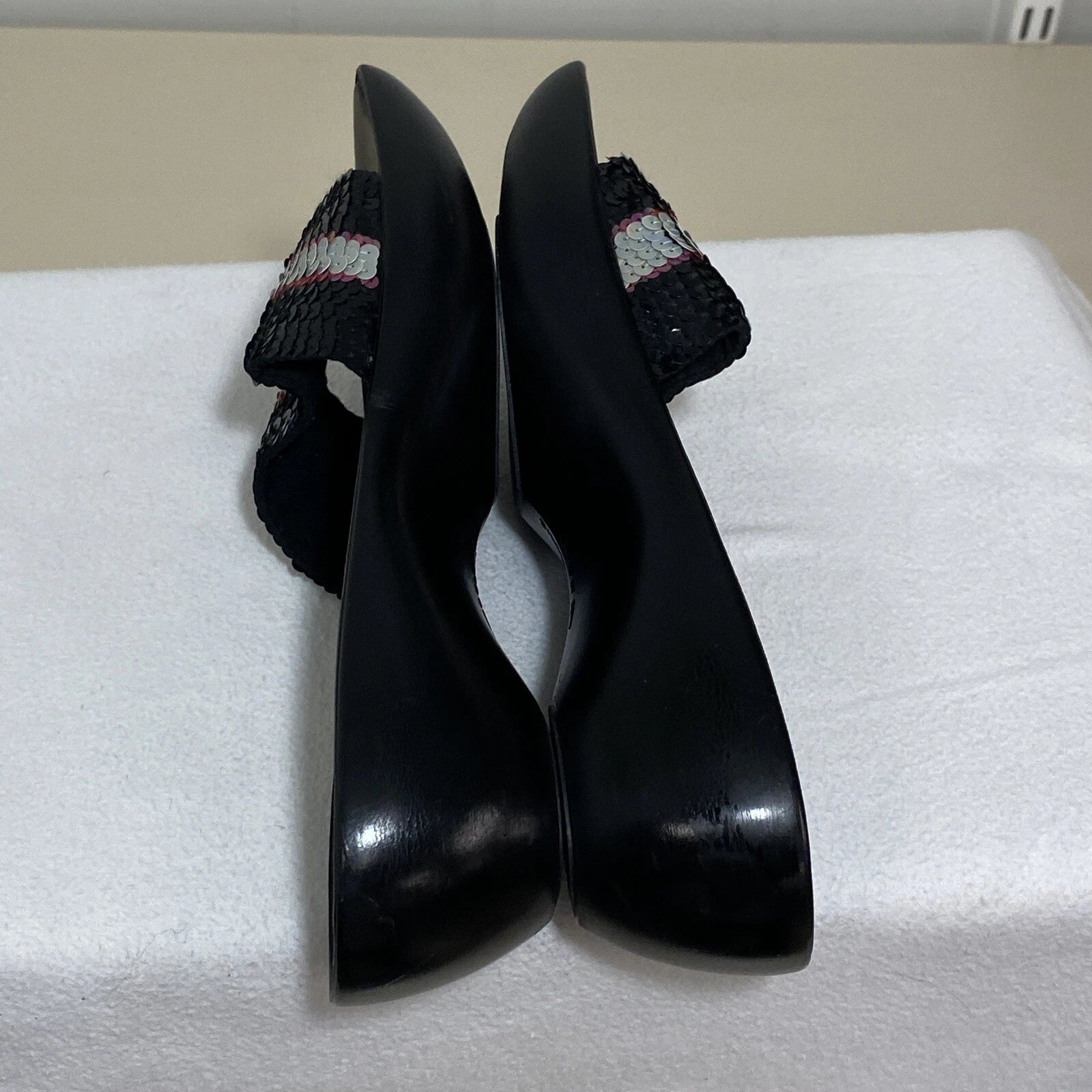 Robert Clergerie Paris Sandals Women's 7 Black Leather Multi Sequin Platform