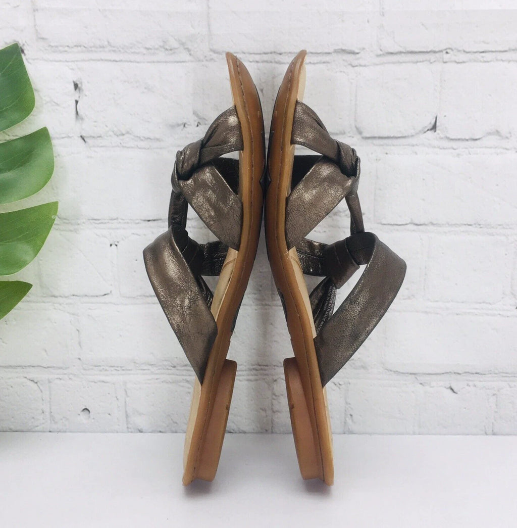 Born Slide Sandals Women's 8/39 Bronze Leather Strap Flat Comfort Flip Flop