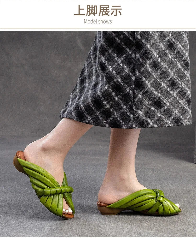 Summer Women Shoes Leather Fashion Low Heel Slippers Peep Toe Outdoor Shoe