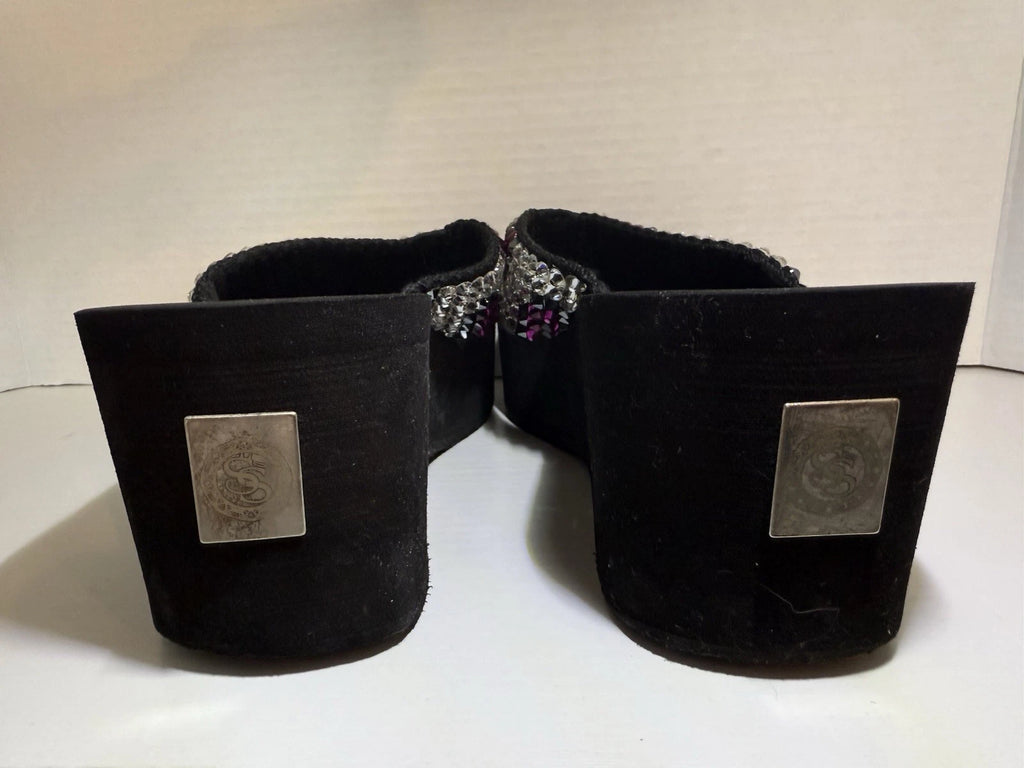 Bedazzled Crystal Y2K Black Flip Flop Wedge Pink And Black Women’s SZ 8