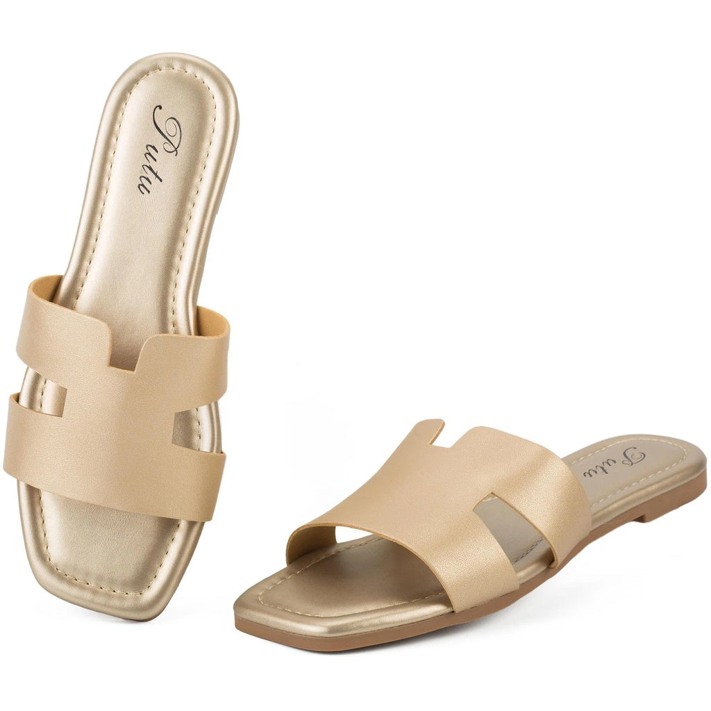 Women's Flat Sandals Summer Sandals Cute Slide Sandals Champagne 5.5