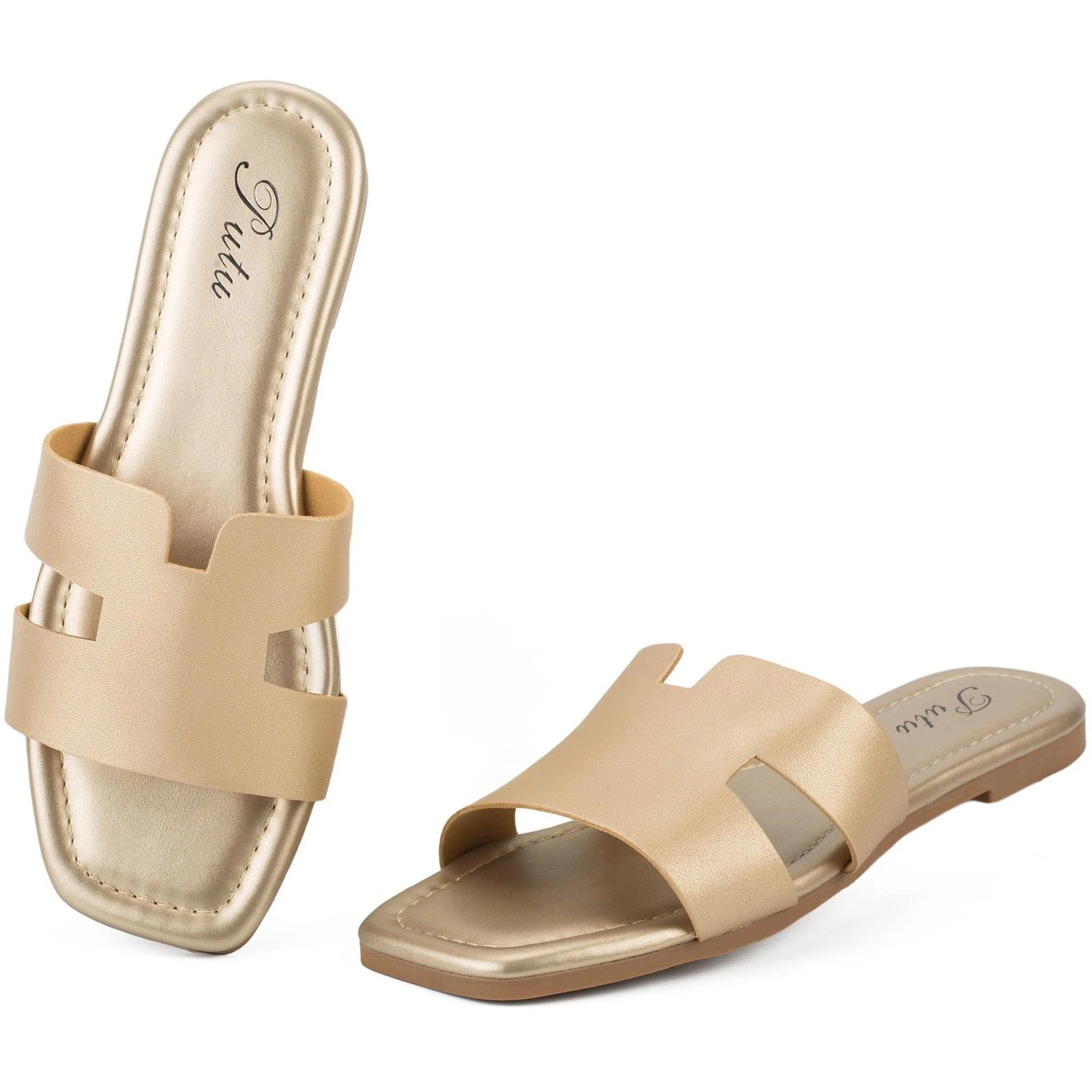 Women's Flat Sandals Summer Sandals Cute Slide Sandals Champagne 5.5