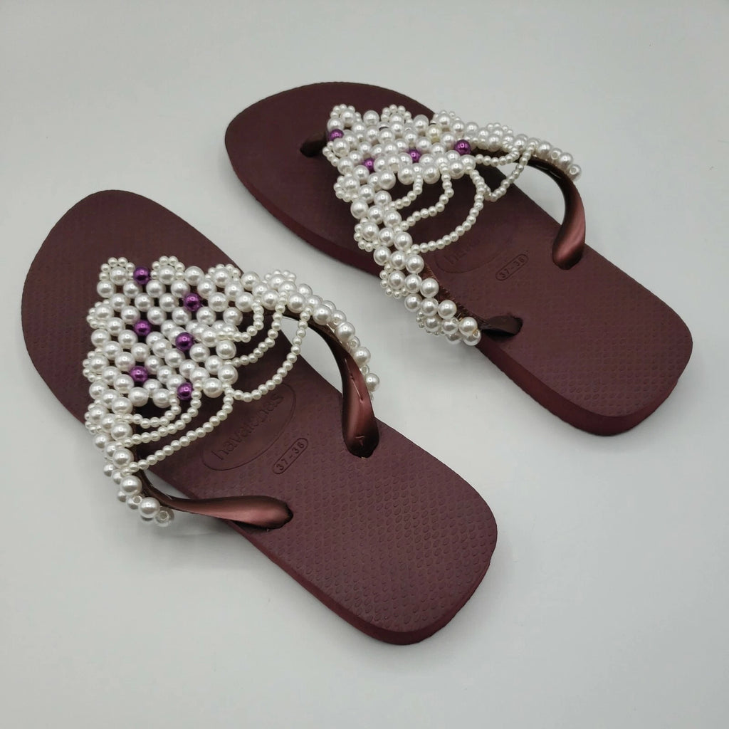 Original HAVAIANAS Flip Flops Women with Pearl/Beads Fashion Finished 37-38 NEW