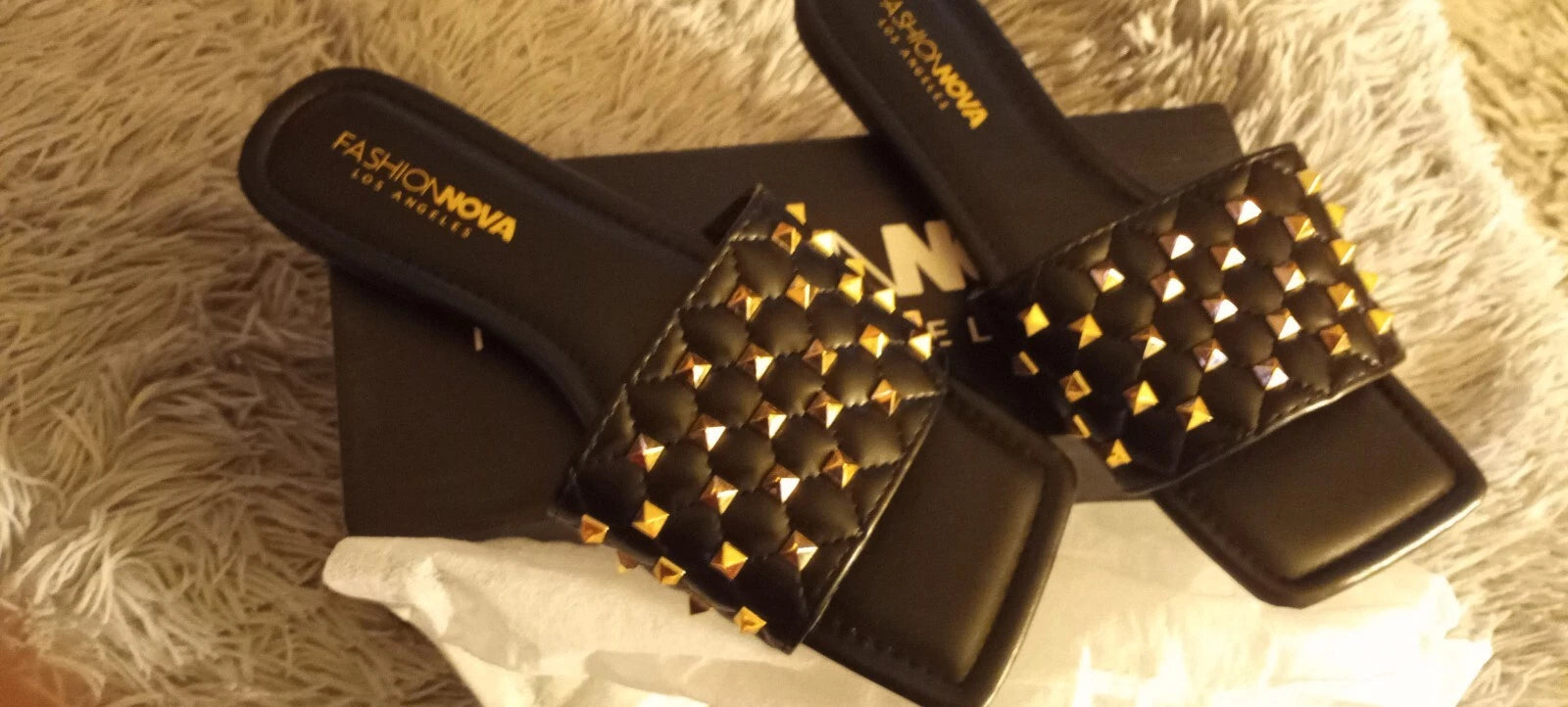 Fashion Nova Morning Mimosas Slides Kriser Black Size 8