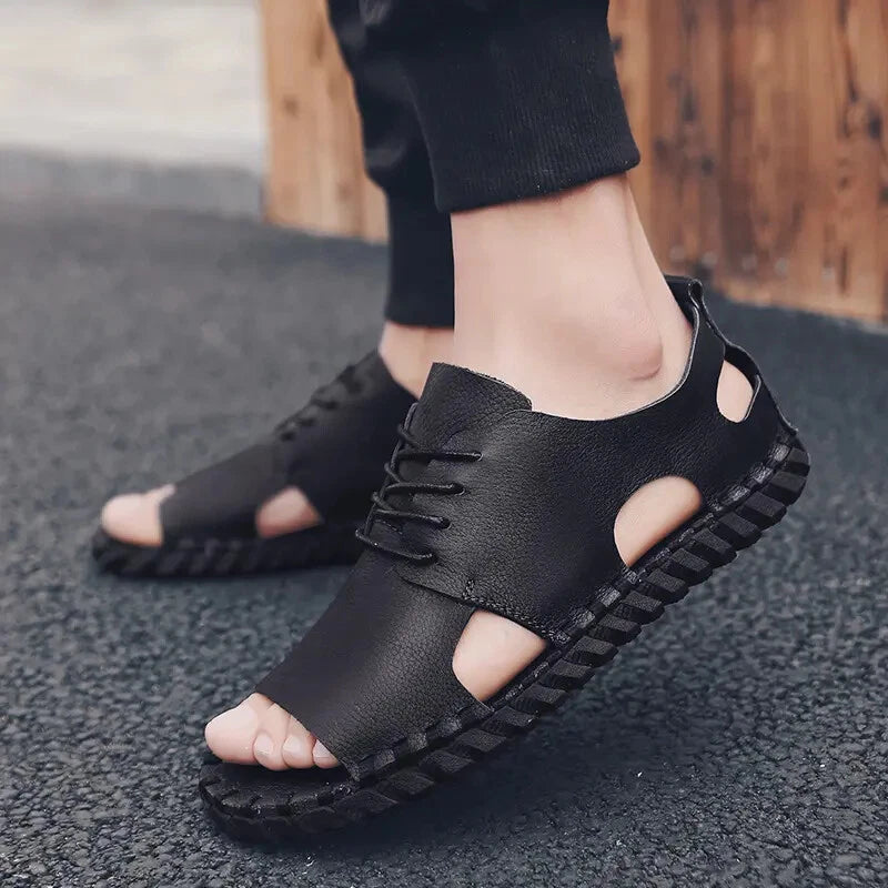 Summer Open Toe Sandals Lace Up Men's Flats Beach Holiday Fashion Shoes 38-44 sz