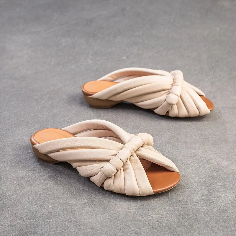 Summer Women Shoes Leather Fashion Low Heel Slippers Peep Toe Outdoor Shoe