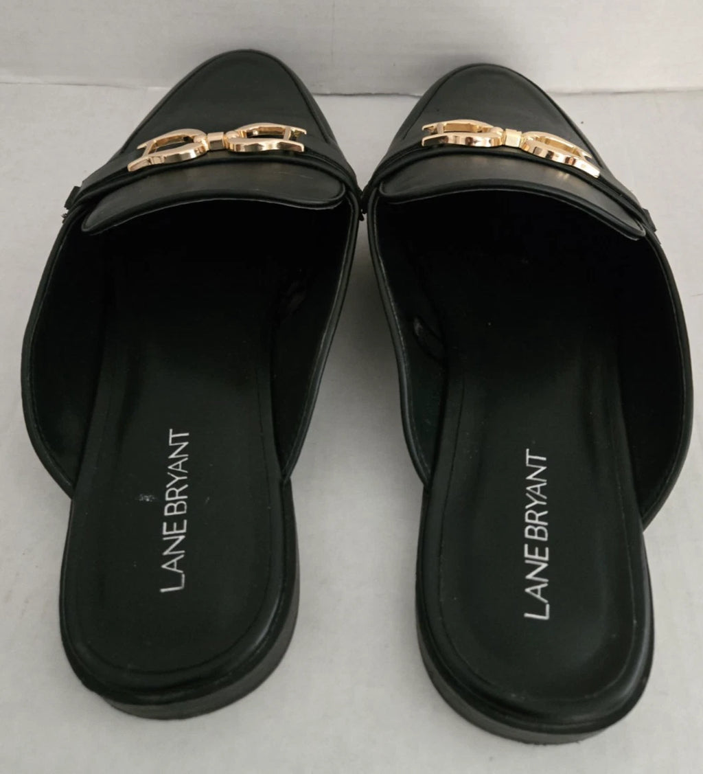 Lane Bryant Black Slip On Shoes Mules Slide Women Size 11 W Loafer Buckle Detail