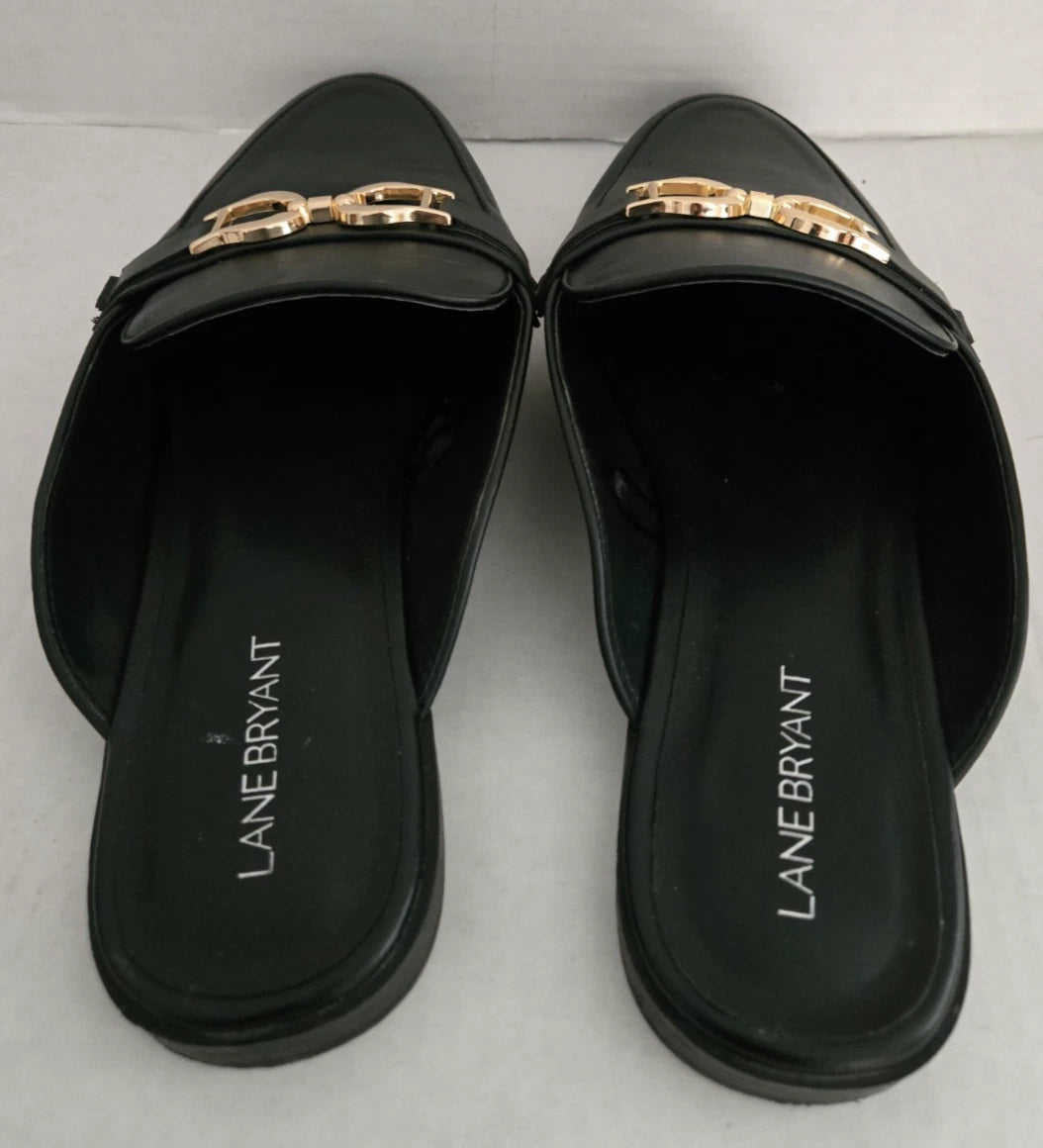 Lane Bryant Black Slip On Shoes Mules Slide Women Size 11 W Loafer Buckle Detail