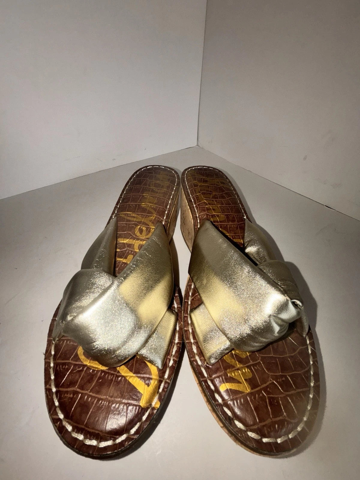 Sam Edelman Ramsey Sandals Womens US 8 Gold Leather Cork Wedge