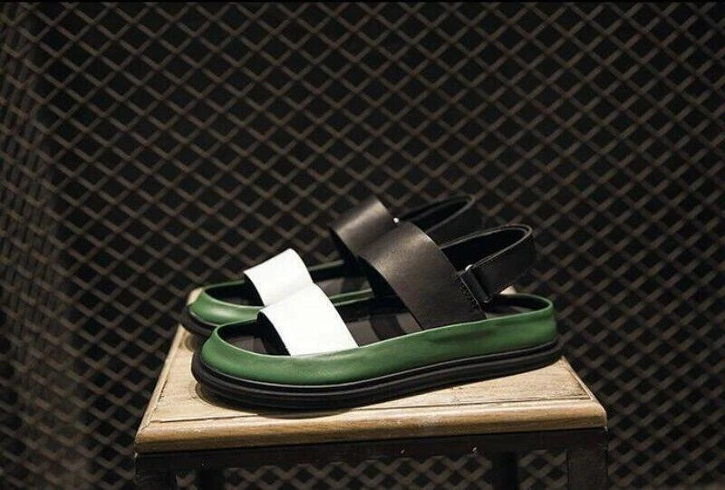 Match Men's Leather Gladiator Sandals Open Toe Shoes Slip On Roman Summer Formal