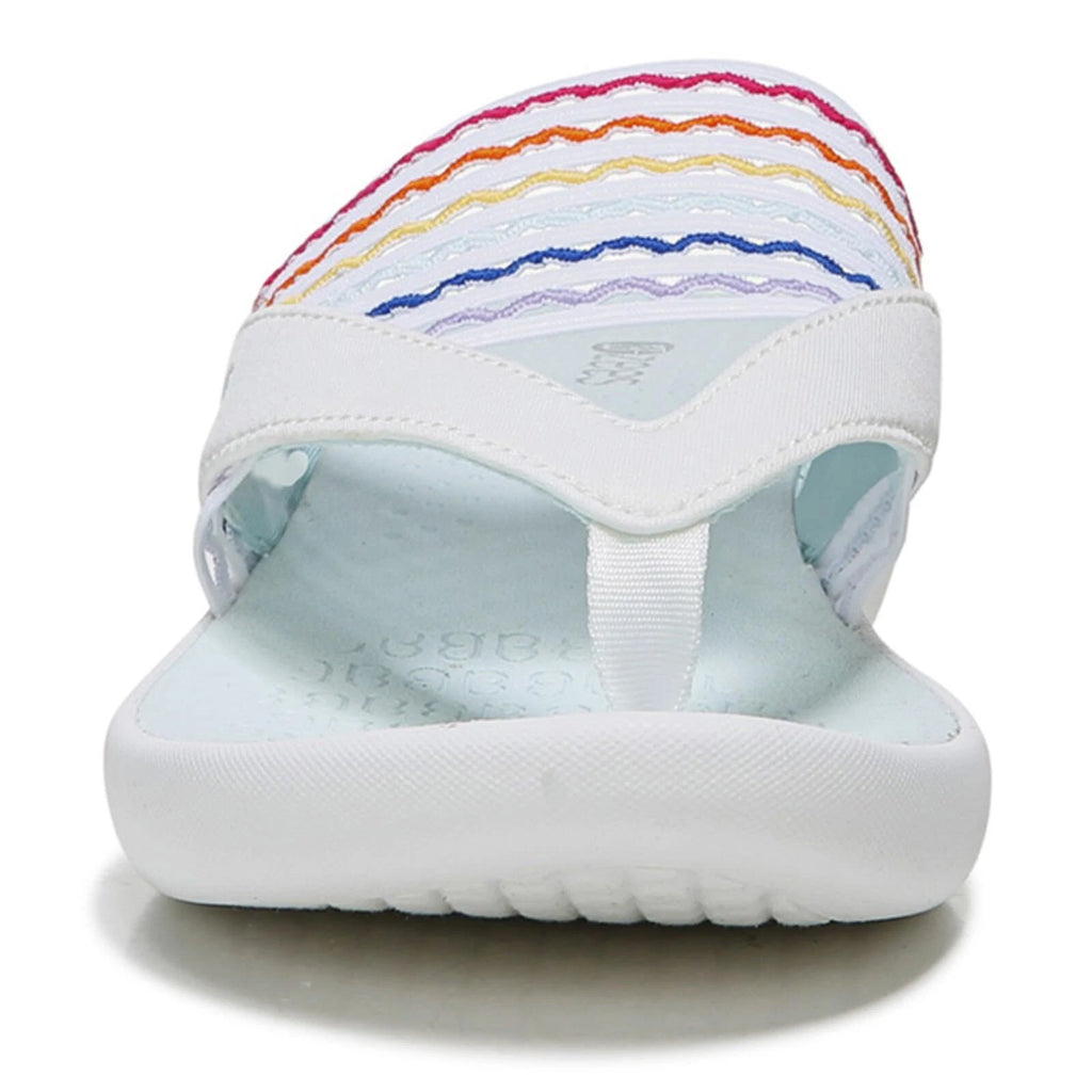 BZees Women's Cabana Sandal Flip-Flop, White/Rainbow Ripple Gore, 7 Wide