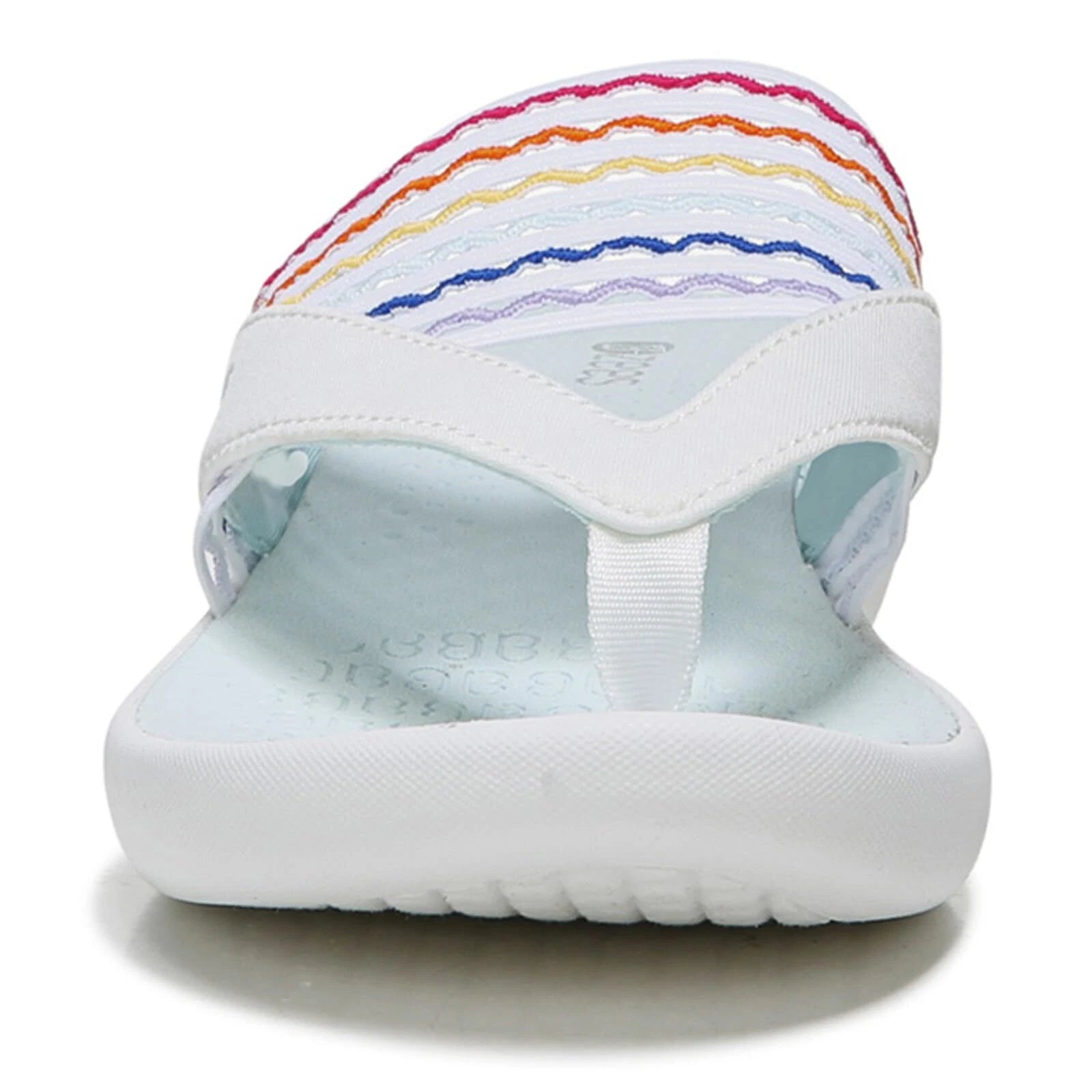 BZees Women's Cabana Sandal Flip-Flop, White/Rainbow Ripple Gore, 7 Wide
