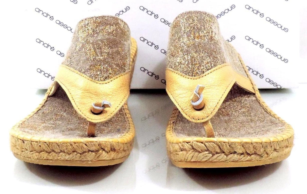 Andre Assous Annette Wedge Espadrille Thong  Slide Sandal Toast Bronze Size 9
