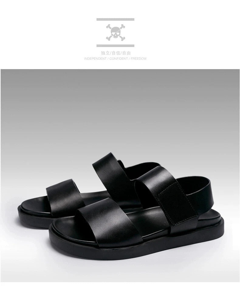 45 Open Toe Sandals Slingbacks Casual Real Leather Men's Beach Shoes Roman Style