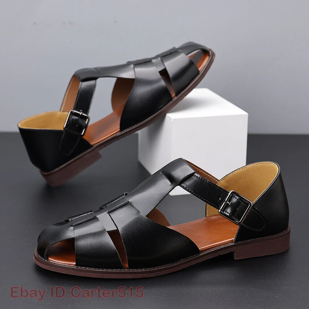 Roman Style Mens Closed Toe Sandals Buckle Flats Casual Business Shoes Summer sz