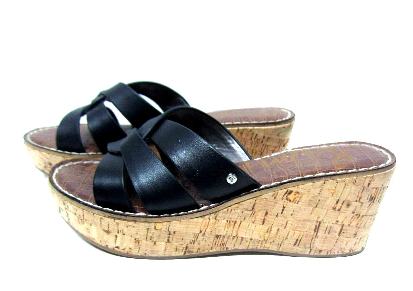 Sam Edelman Raynere Womens Size 6.5M Cork Wedge Sandal Platform Black Slide Shoe