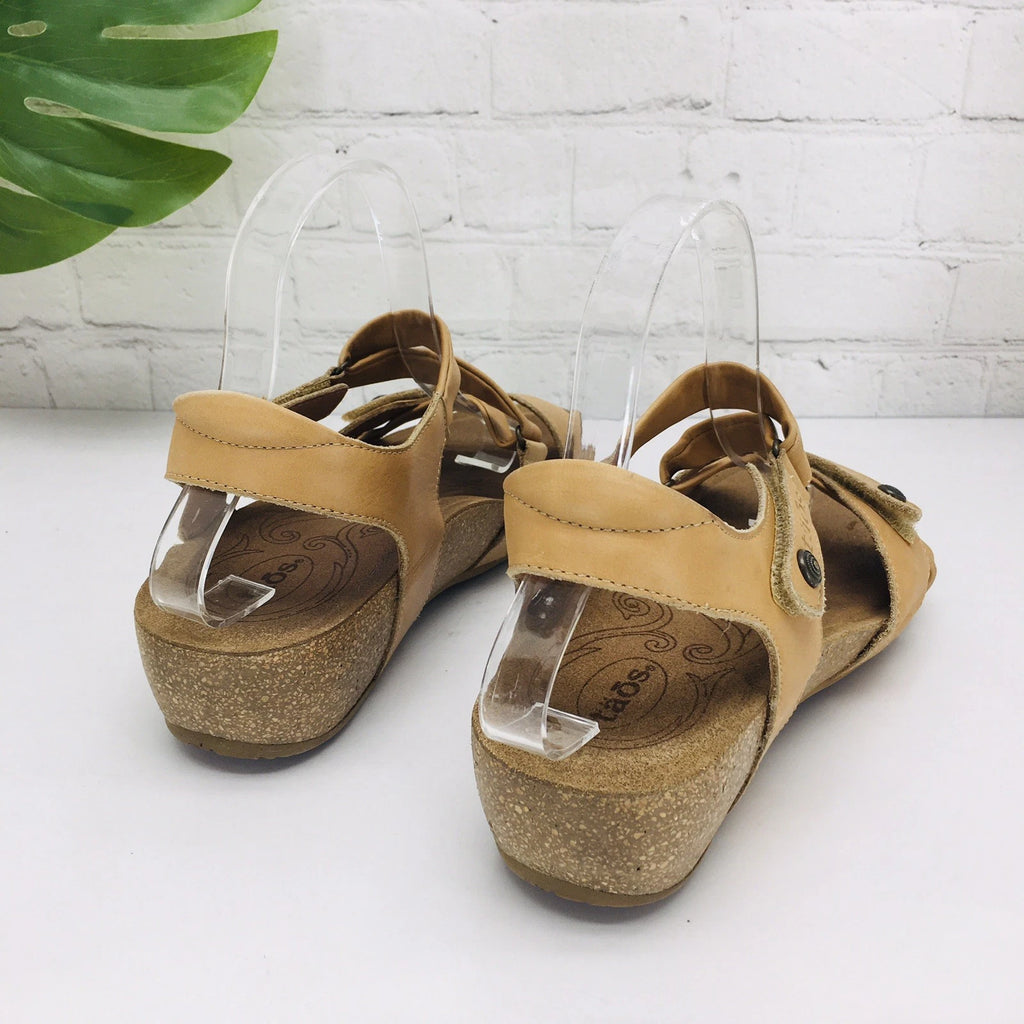 Taos Wedge Sandals Women's 9/40 Tan Leathe Gladiator Strappy Comfort Casual