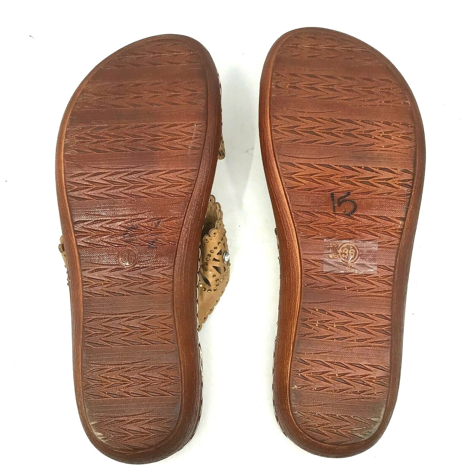 Italina Women's Slide Sandals Brown Rhinestone Straps Size 6.5 Slip-On  [A20]