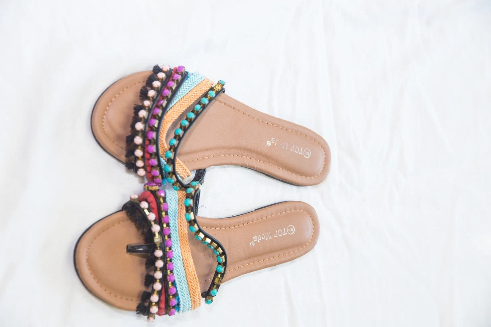 Top Moda Sandals Slides Flats Multicolor Size 6 Studded Rope Fashionable