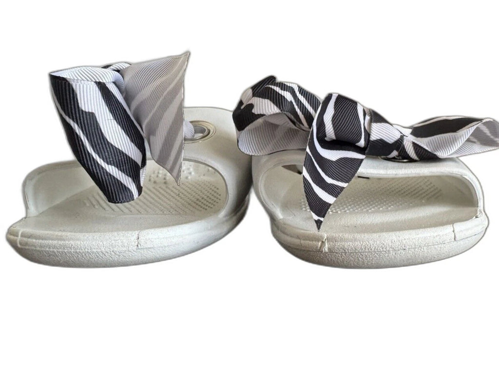 Oka B Okabashi Women's Slides Open Toe w/ Zebra Print Bow (Womans S US 6)