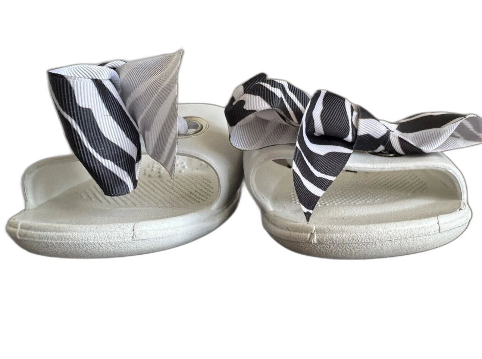 Oka B Okabashi Women's Slides Open Toe w/ Zebra Print Bow (Womans S US 6)