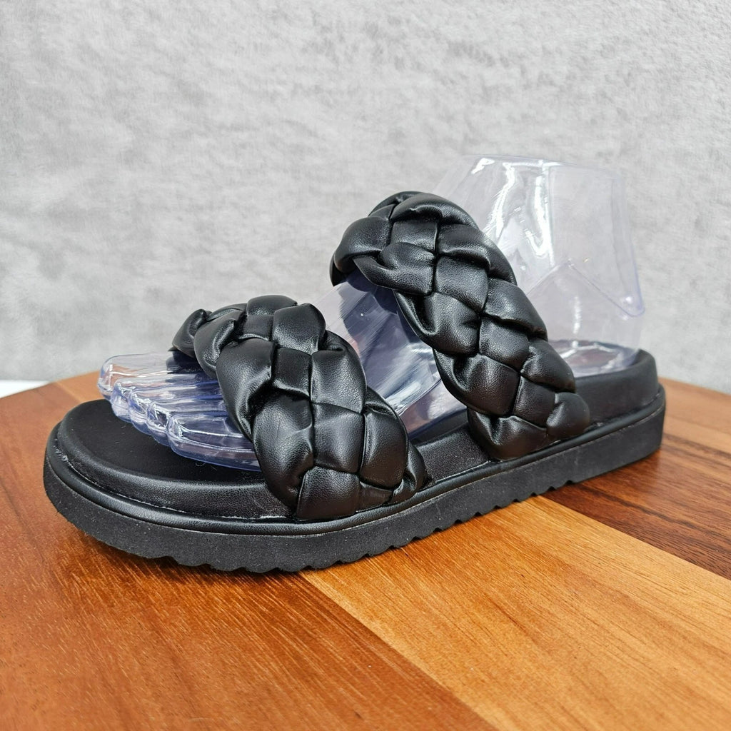 BP Urma Slide Sandals Black Cushy Braided Double Straps Grippy Soles Nordstrom