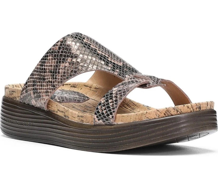 New Donald J Pliner Faina Light Bronze Metallic Python Sandals US 10 Slide Snake