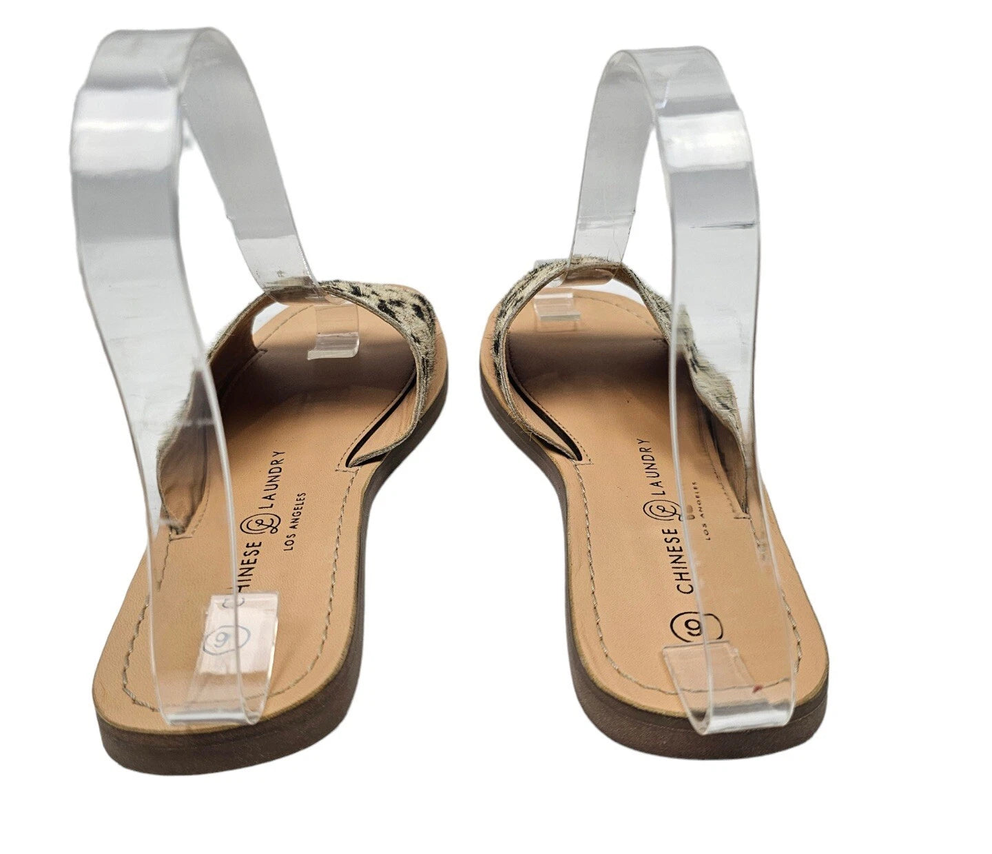 Chinese Laundry Moonshine Slide Sandals 6 Leather Cow Print Calf Hair Flat Comfy