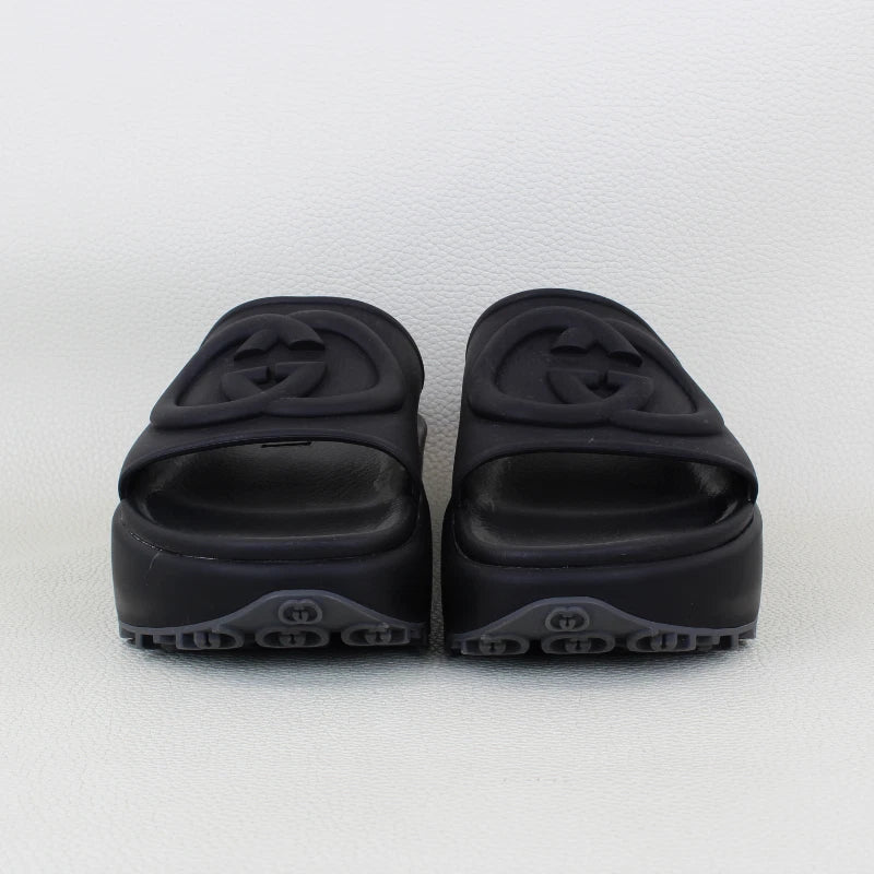 Gucci Interlocking G Women's Slide in Black Rubber Platform Sandals - Size 38/8W