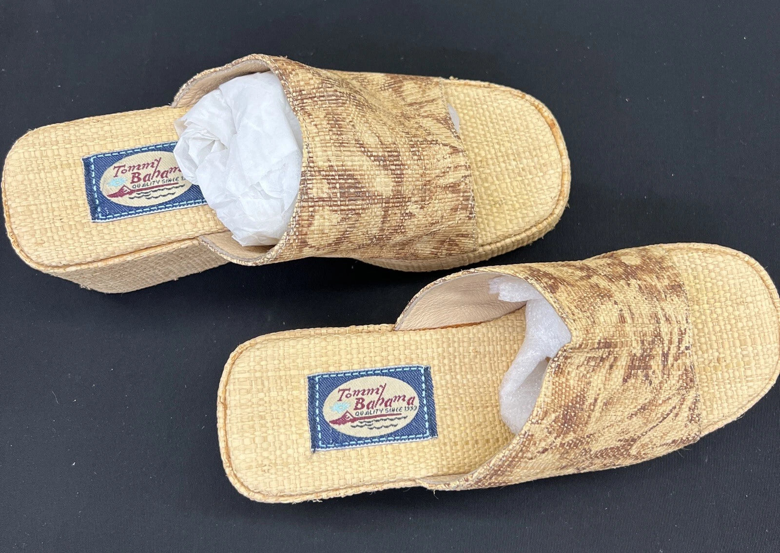 TOMMY BAHAMA Wedge Platform Slide Sandals - Style TB-663 Womens Size 7 - Raffia