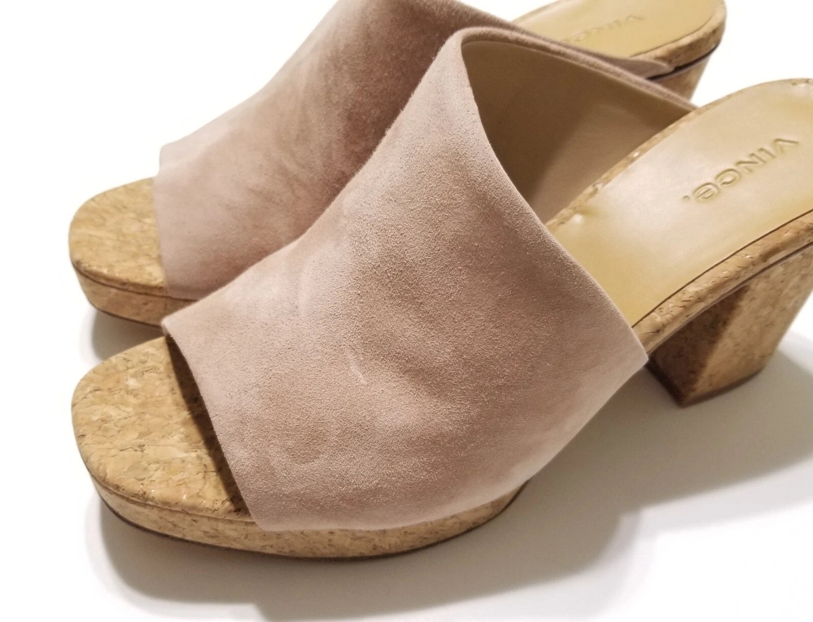 NIB Vince Wyatt Cork Block Heel Platform Slides Sandal in Oatmeal Size 9.5 $325