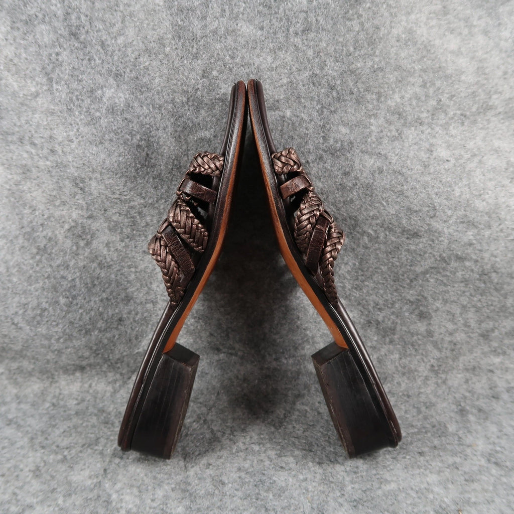 Brighton Shoes Womens 6.5 Sandals Leather Woven Slide Fashion Block Heel Brown