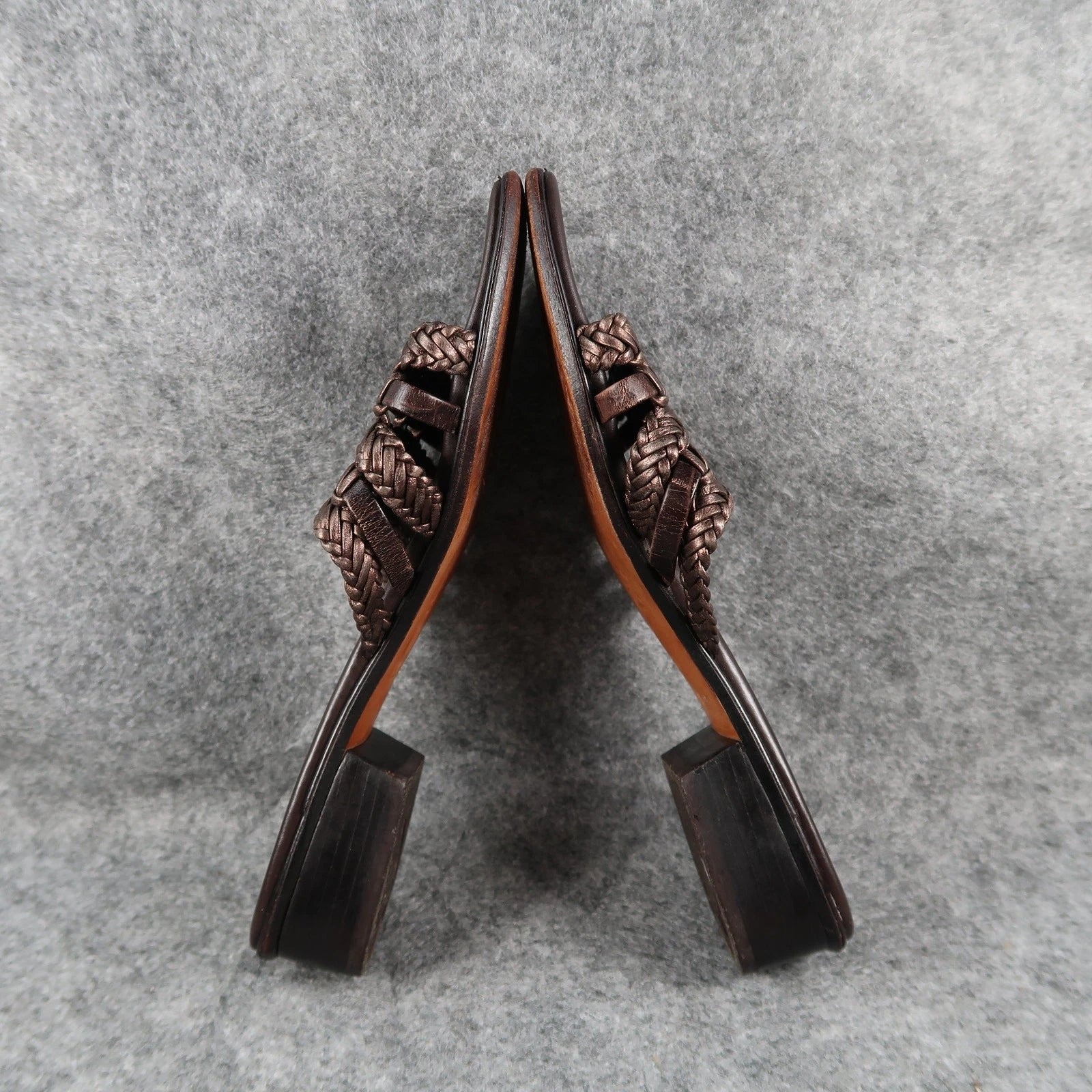 Brighton Shoes Womens 6.5 Sandals Leather Woven Slide Fashion Block Heel Brown