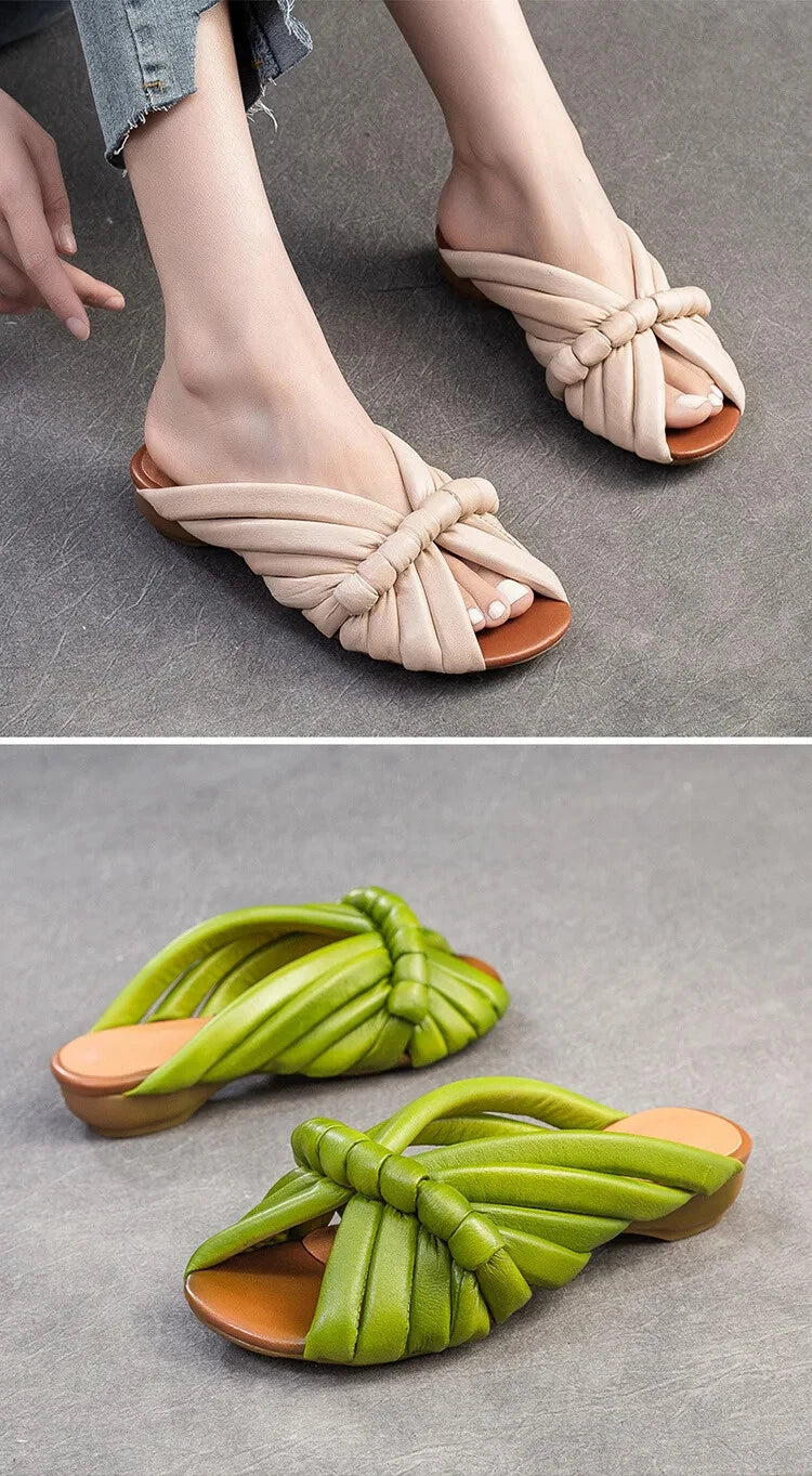 Summer Women Shoes Leather Fashion Low Heel Slippers Peep Toe Outdoor Shoe