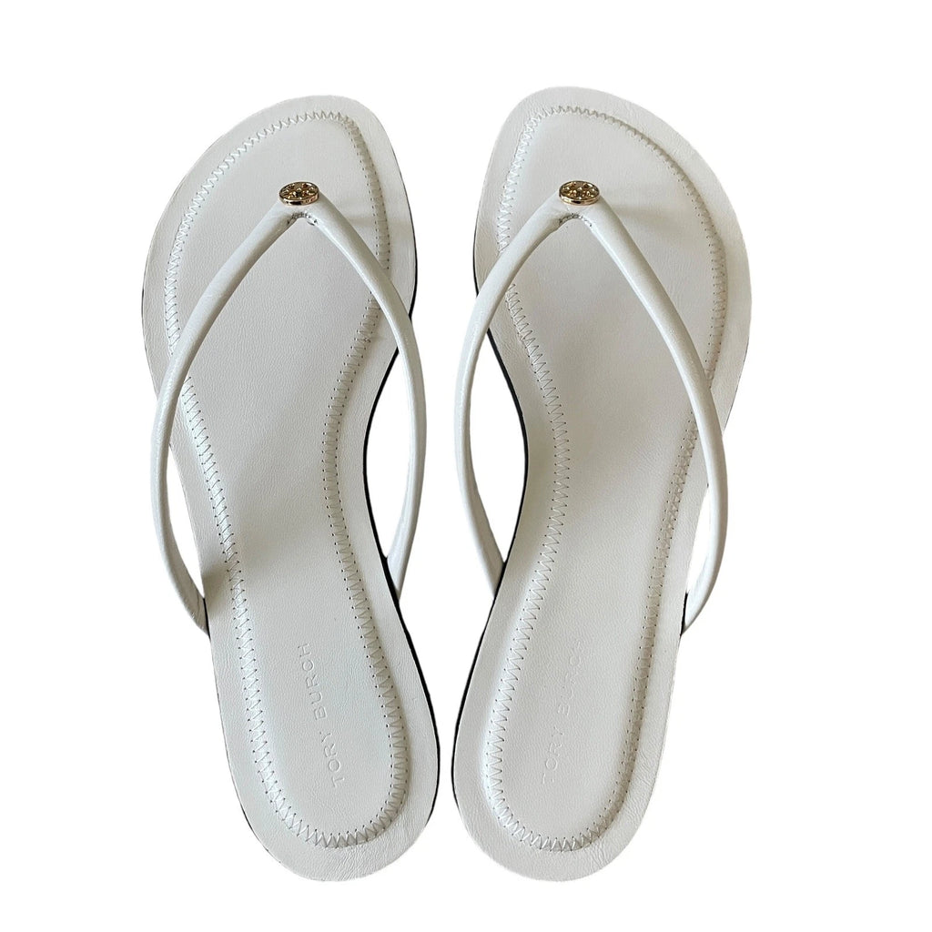 Tory Burch Women Chelsea Leather Flip Flop Thong Sandals Light Cream Sz 7.5 NEW