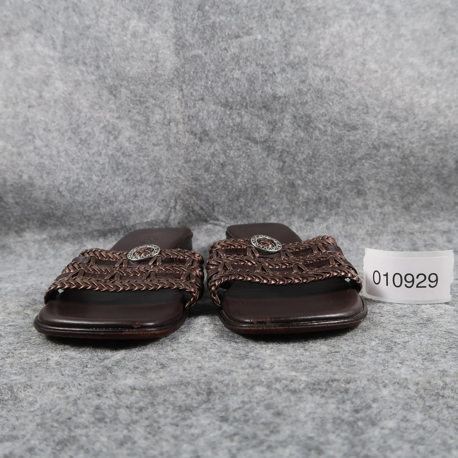 Brighton Shoes Womens 6.5 Sandals Leather Woven Slide Fashion Block Heel Brown