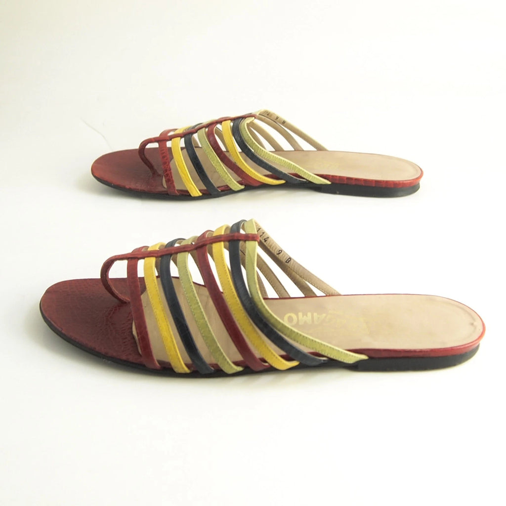 Ferragamo Slides Sandals - Multicolor Leather -  Womens US 9 B EU 39.5