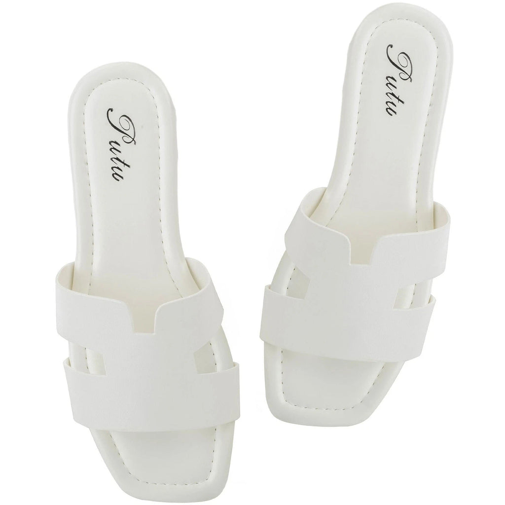 Women's Flat Sandals Summer Sandals Cute Slide Sandals Snow White 5.5