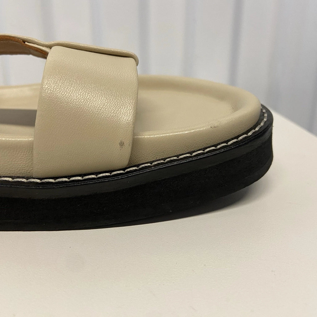 $250 Bobbies Paris Fajar Beige Leather Flat Sandals Slides Women’s US 10.5/FR 41