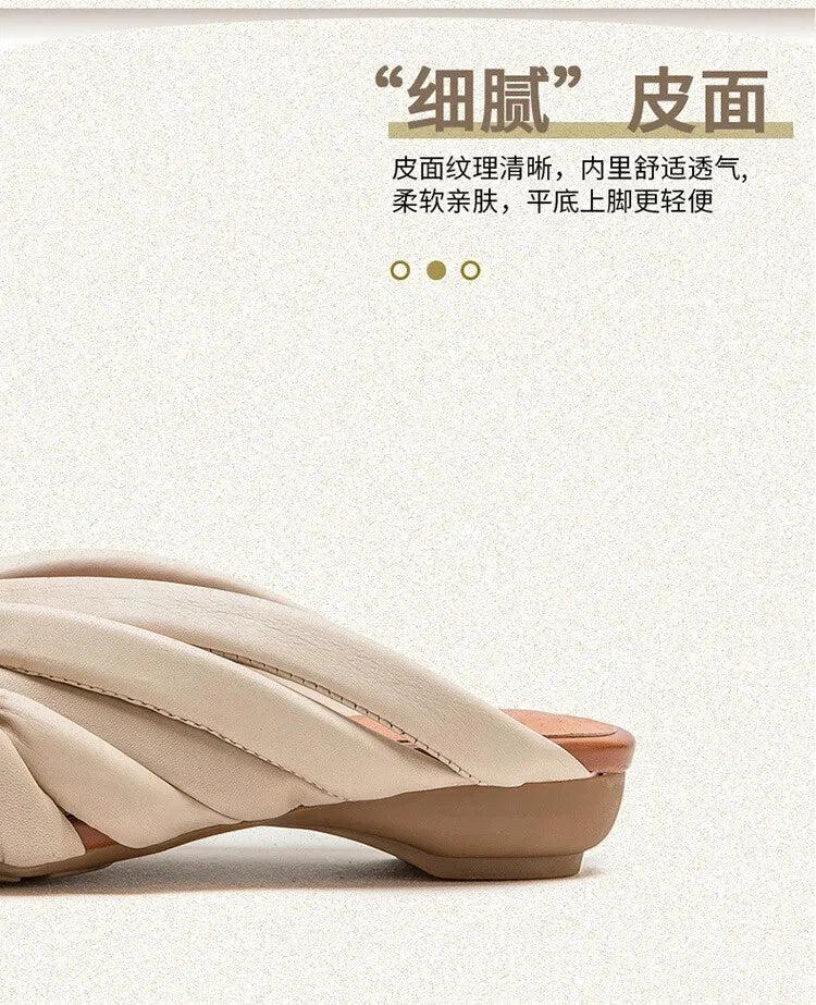 Summer Women Shoes Leather Fashion Low Heel Slippers Peep Toe Outdoor Shoe