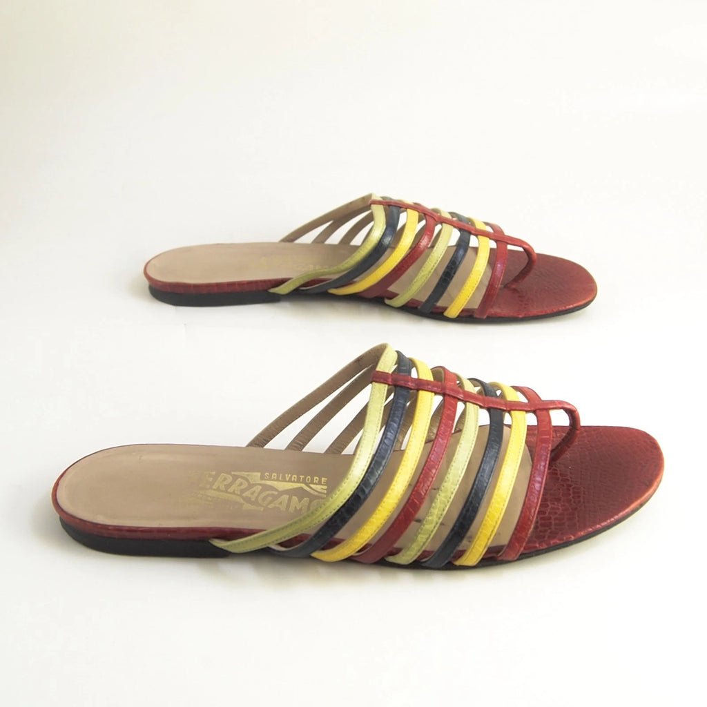 Ferragamo Slides Sandals - Multicolor Leather -  Womens US 9 B EU 39.5