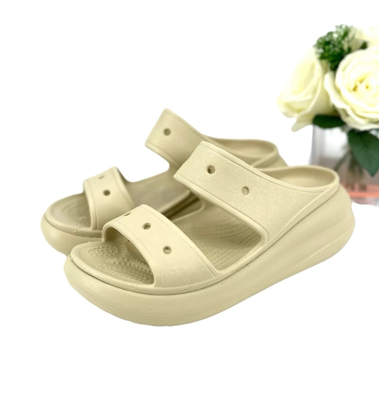Crocs Crush Platform Slide Sandals Women’s Size 10 Shoe Bone Beige NEW