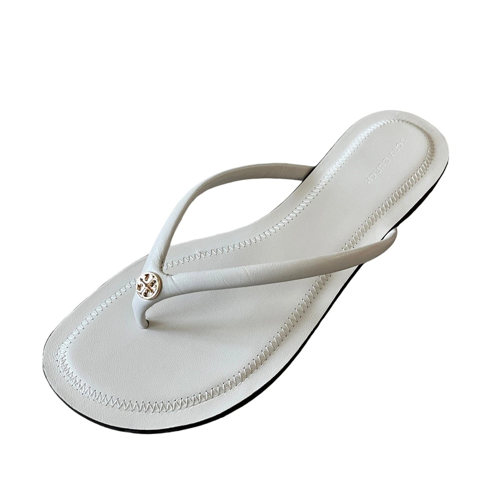 Tory Burch Women Chelsea Leather Flip Flop Thong Sandals Light Cream Sz 7.5 NEW